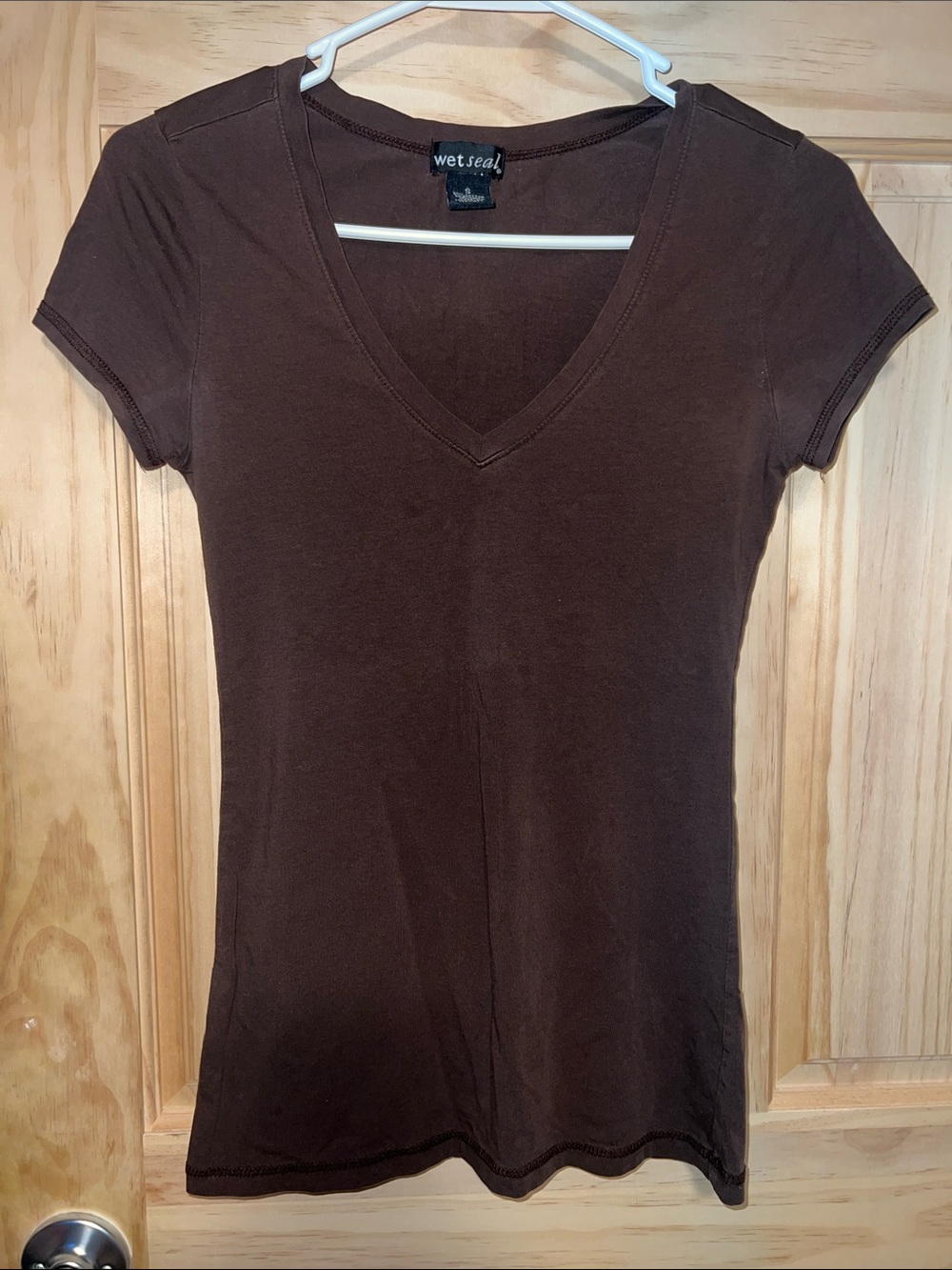 Wet Seal Brown Short Sleeve V-Neck Tee